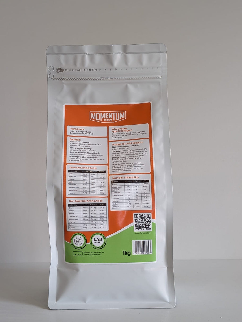 Momentum Pro collagen powder 1kg back label
